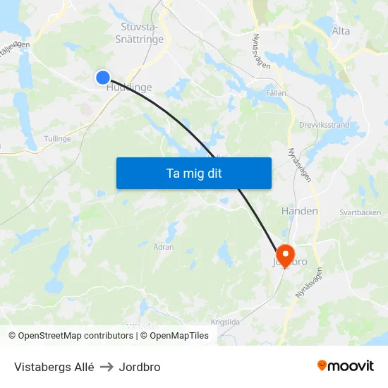 Vistabergs Allé to Jordbro map