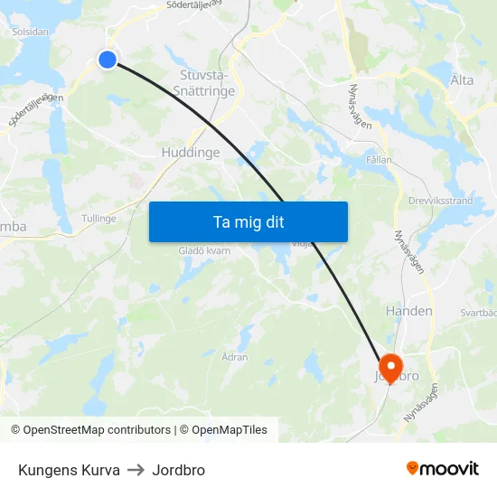 Kungens Kurva to Jordbro map