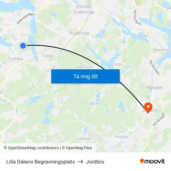 Lilla Dalens Begravningsplats to Jordbro map