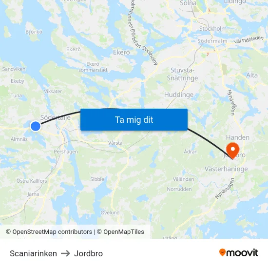Scaniarinken to Jordbro map
