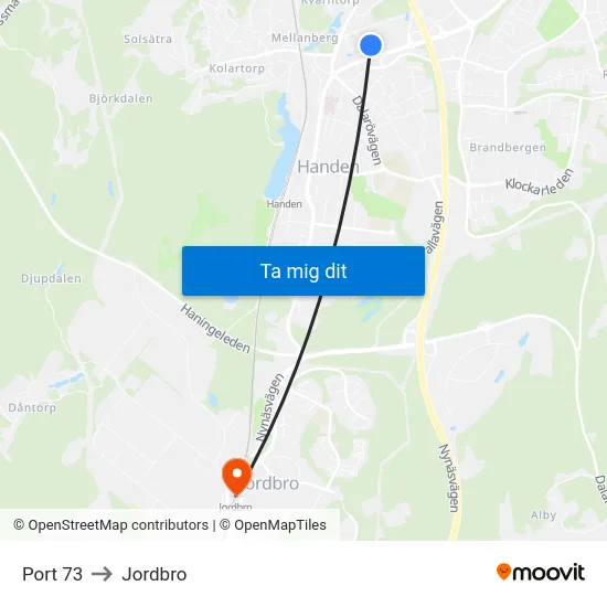 Port 73 to Jordbro map