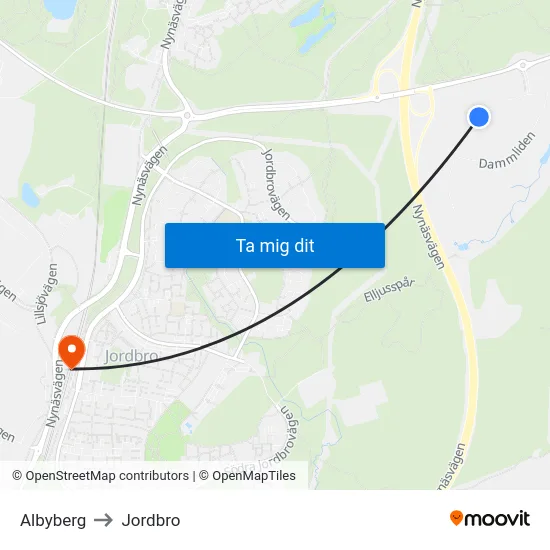 Albyberg to Jordbro map