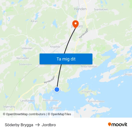 Söderby Brygga to Jordbro map