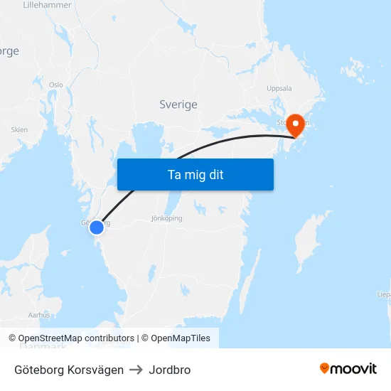 Göteborg Korsvägen to Jordbro map