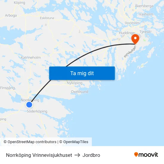 Norrköping Vrinnevisjukhuset to Jordbro map