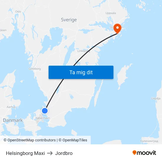 Helsingborg Maxi to Jordbro map