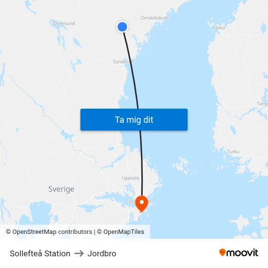 Sollefteå Station to Jordbro map