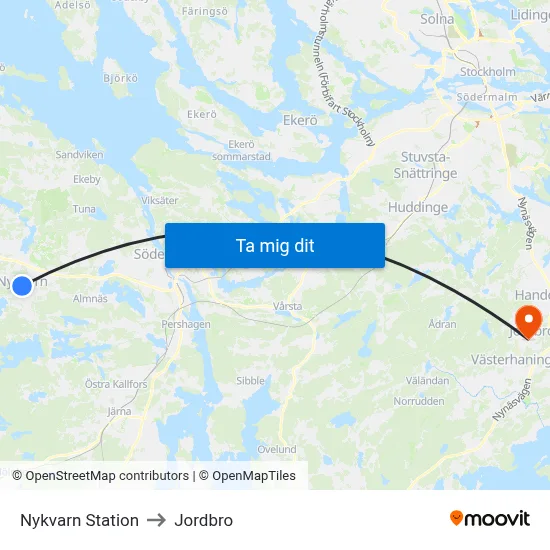 Nykvarn Station to Jordbro map