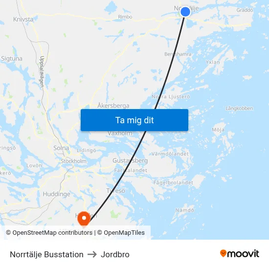 Norrtälje Busstation to Jordbro map