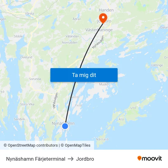 Nynäshamn Färjeterminal to Jordbro map