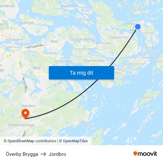 Överby Brygga to Jordbro map