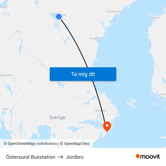 Östersund Busstation to Jordbro map