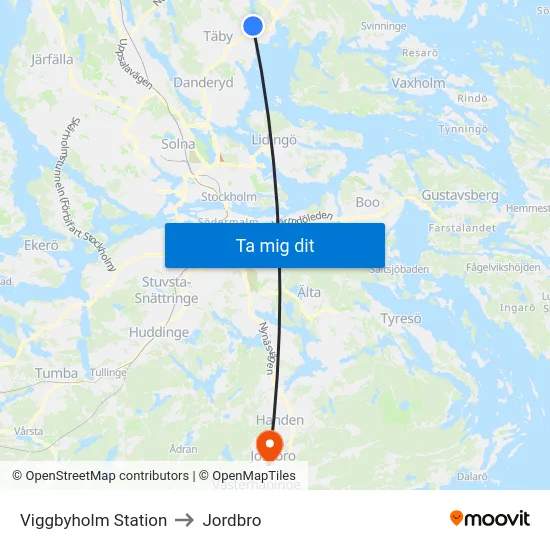 Viggbyholm Station to Jordbro map
