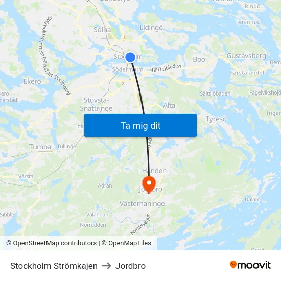Stockholm Strömkajen to Jordbro map