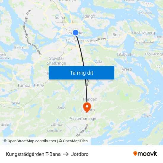 Kungsträdgården T-Bana to Jordbro map