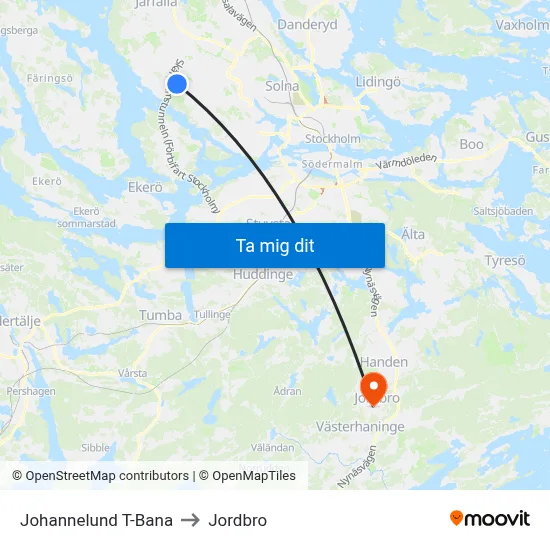 Johannelund T-Bana to Jordbro map
