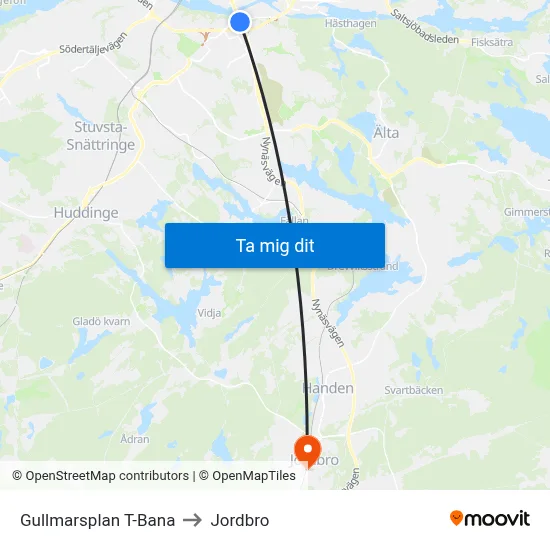 Gullmarsplan T-Bana to Jordbro map