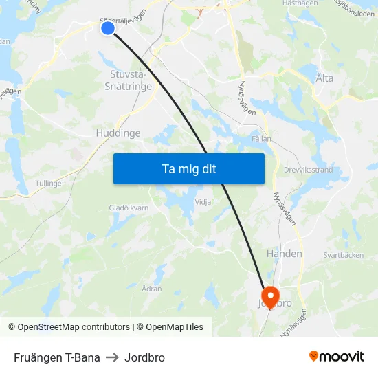Fruängen T-Bana to Jordbro map