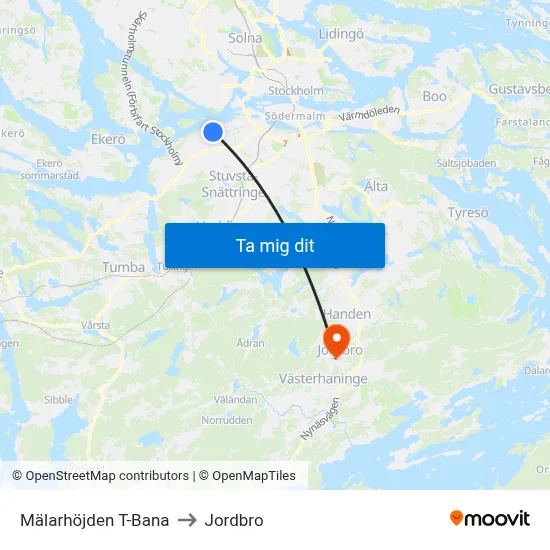 Mälarhöjden T-Bana to Jordbro map