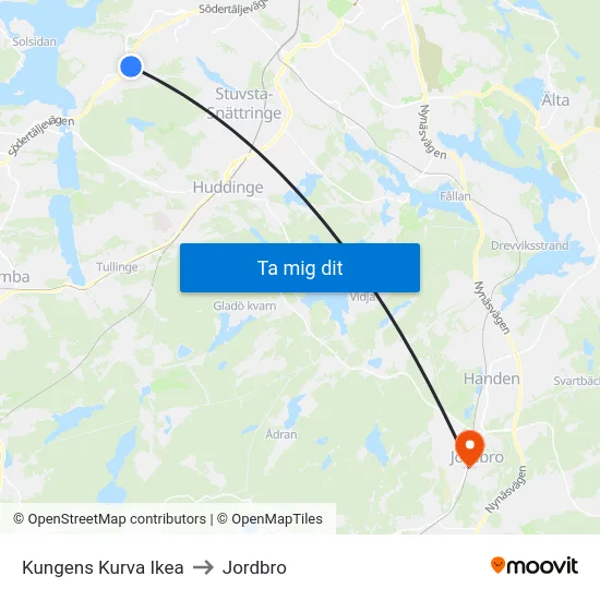 Kungens Kurva Ikea to Jordbro map