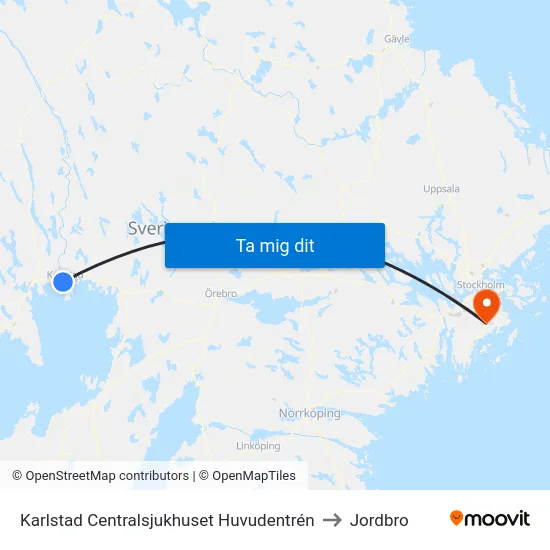 Karlstad Centralsjukhuset Huvudentrén to Jordbro map