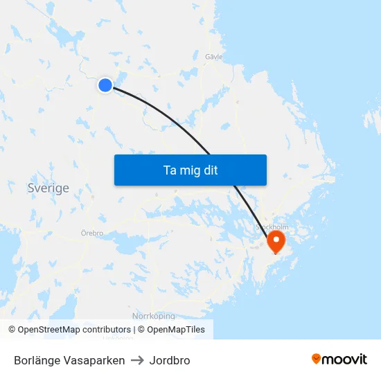 Borlänge Vasaparken to Jordbro map