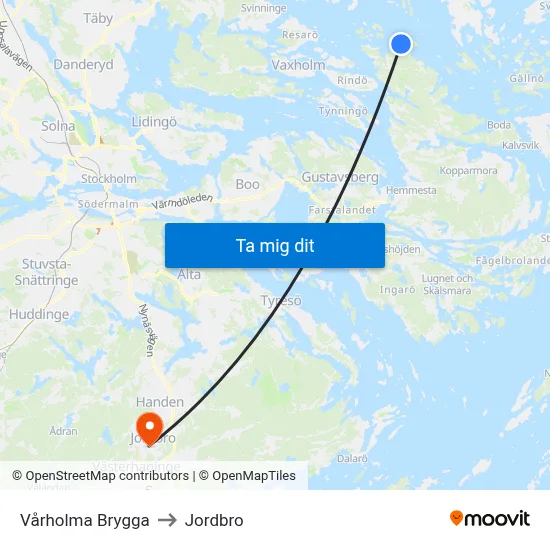 Vårholma Brygga to Jordbro map