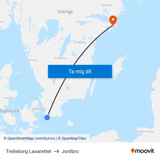 Trelleborg Lasarettet to Jordbro map