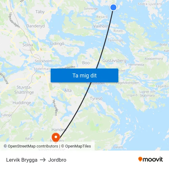 Lervik Brygga to Jordbro map