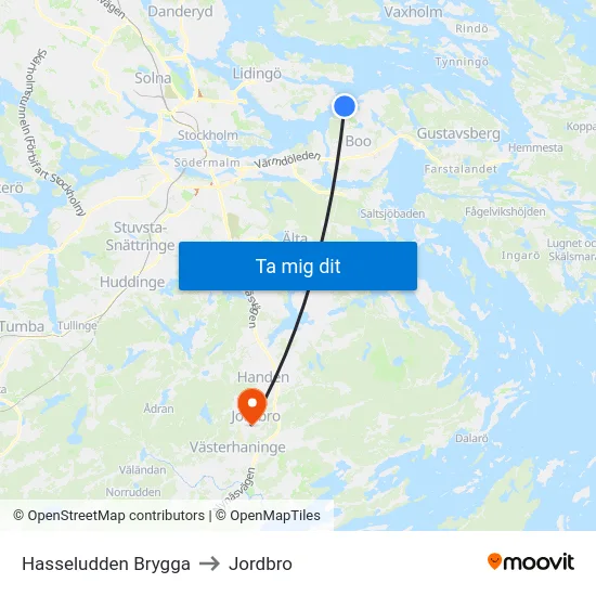 Hasseludden Brygga to Jordbro map