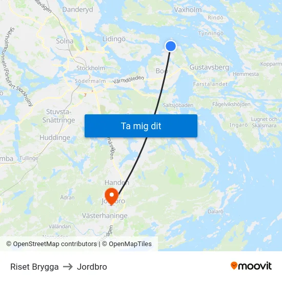 Riset Brygga to Jordbro map