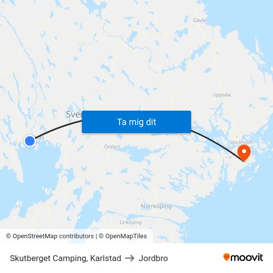 Skutberget Camping, Karlstad to Jordbro map