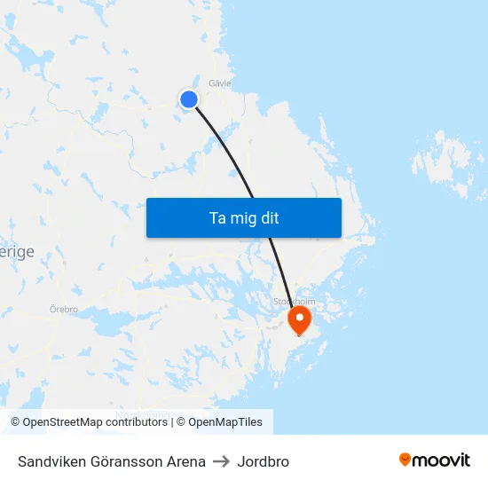 Sandviken Göransson Arena to Jordbro map