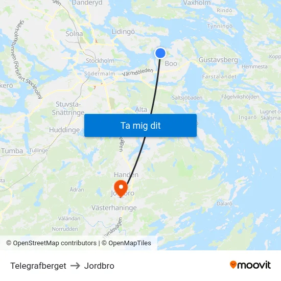Telegrafberget to Jordbro map
