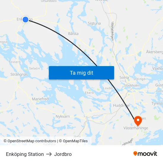 Enköping Station to Jordbro map