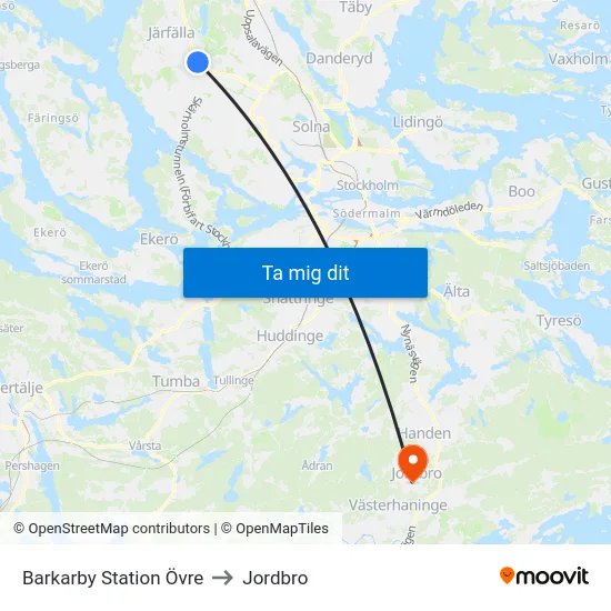 Barkarby Station Övre to Jordbro map
