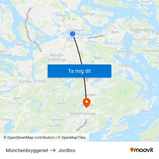 Münchenbryggeriet to Jordbro map