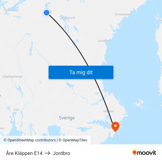 Åre Kläppen E14 to Jordbro map