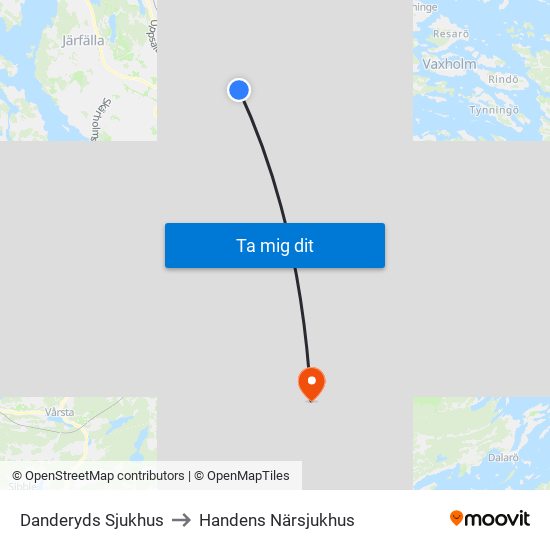 Danderyds Sjukhus to Handens Närsjukhus map