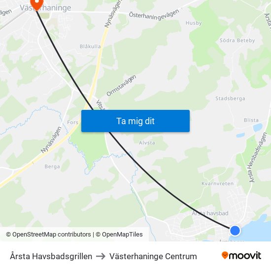 Årsta Havsbadsgrillen to Västerhaninge Centrum map