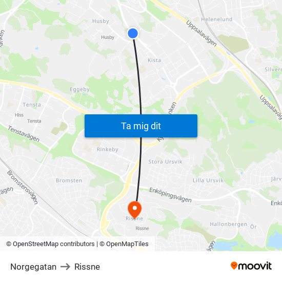 Norgegatan to Rissne map