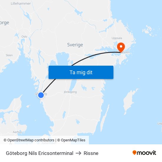 Göteborg Nils Ericsonterminal to Rissne map