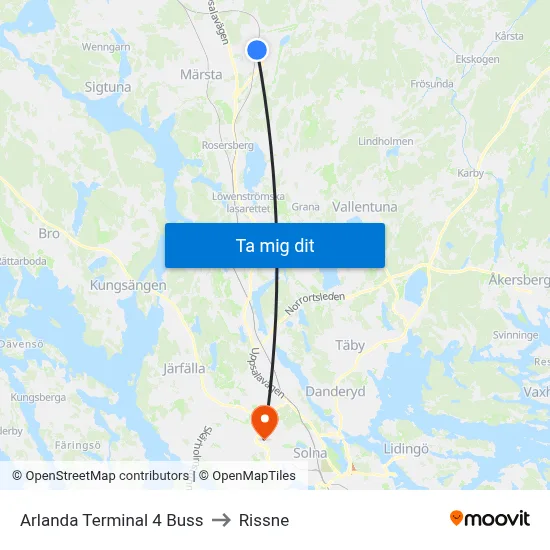 Arlanda Terminal 4 Buss to Rissne map