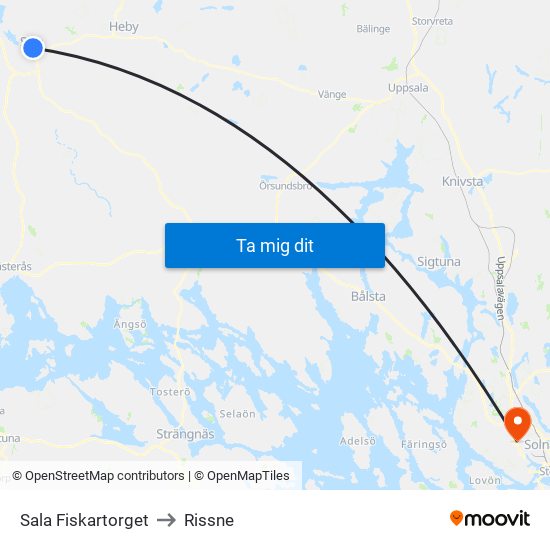 Sala Fiskartorget to Rissne map