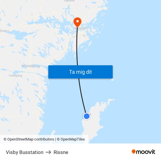 Visby Busstation to Rissne map