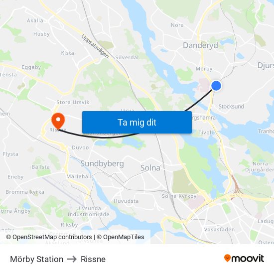 Mörby Station to Rissne map