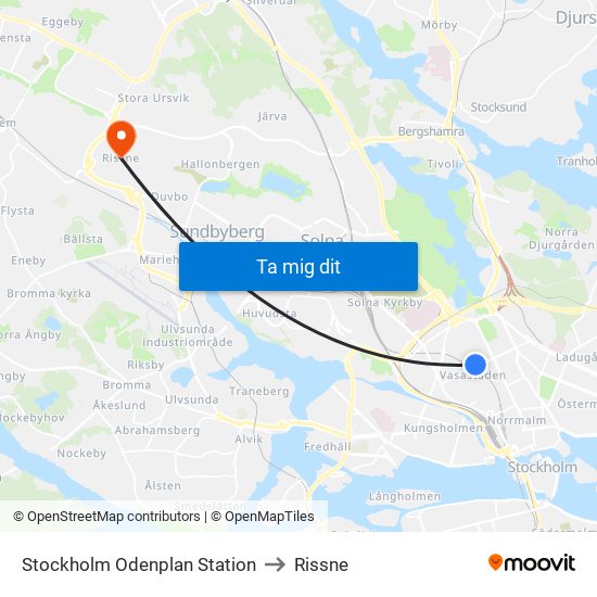 Stockholm Odenplan Station to Rissne map