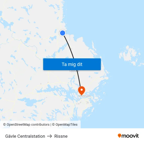 Gävle Centralstation to Rissne map