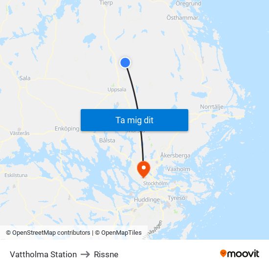 Vattholma Station to Rissne map