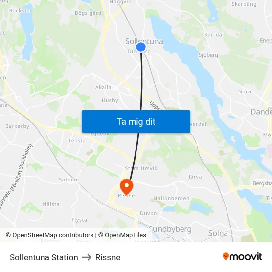 Sollentuna Station to Rissne map
